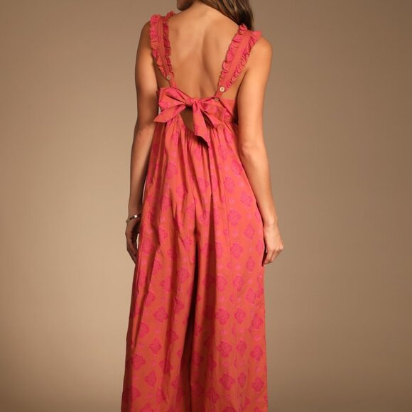 Free People Katya Printed One Piece  - 100% Cotton Wide Leg Jumpsuit - Size M - Picture 2 of 10